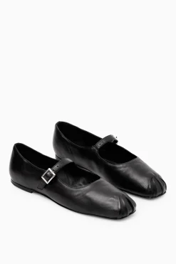 New COS PLEATED LEATHER MARY-JANE BALLET FLATS BLACK