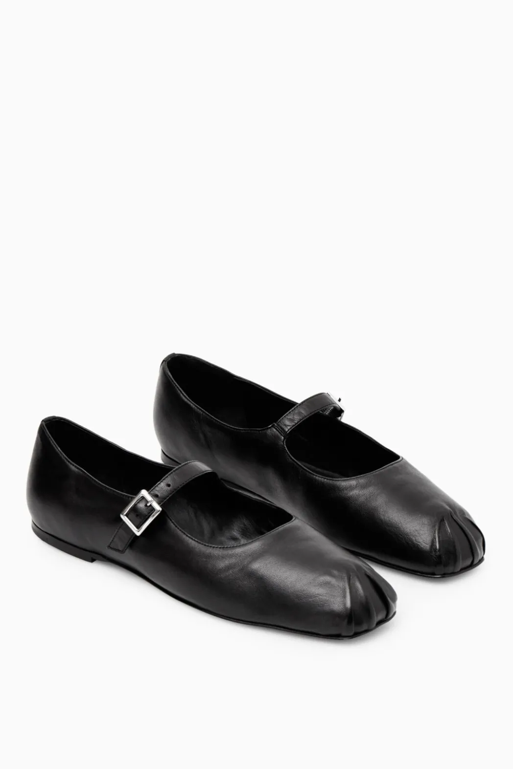 New COS PLEATED LEATHER MARY-JANE BALLET FLATS BLACK
