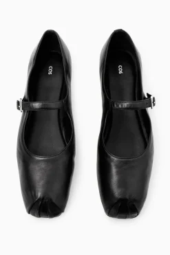 New COS PLEATED LEATHER MARY-JANE BALLET FLATS BLACK