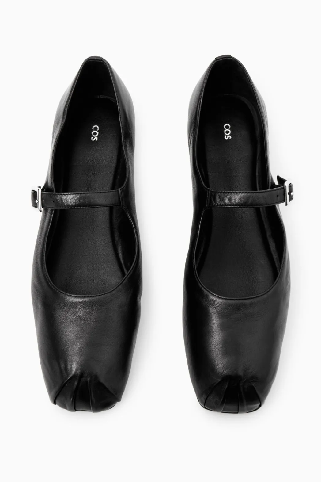 New COS PLEATED LEATHER MARY-JANE BALLET FLATS BLACK