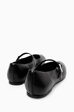 New COS PLEATED LEATHER MARY-JANE BALLET FLATS BLACK