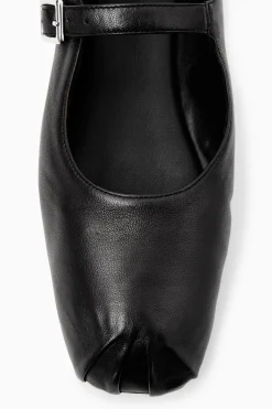 New COS PLEATED LEATHER MARY-JANE BALLET FLATS BLACK