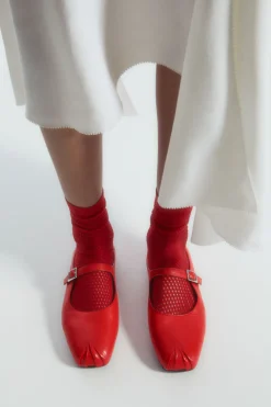 Online COS PLEATED LEATHER MARY-JANE BALLET FLATS RED