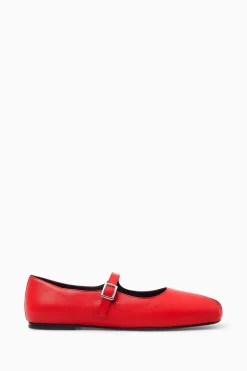Online COS PLEATED LEATHER MARY-JANE BALLET FLATS RED