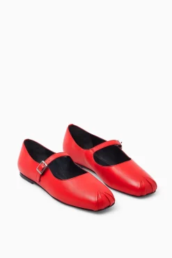 Online COS PLEATED LEATHER MARY-JANE BALLET FLATS RED
