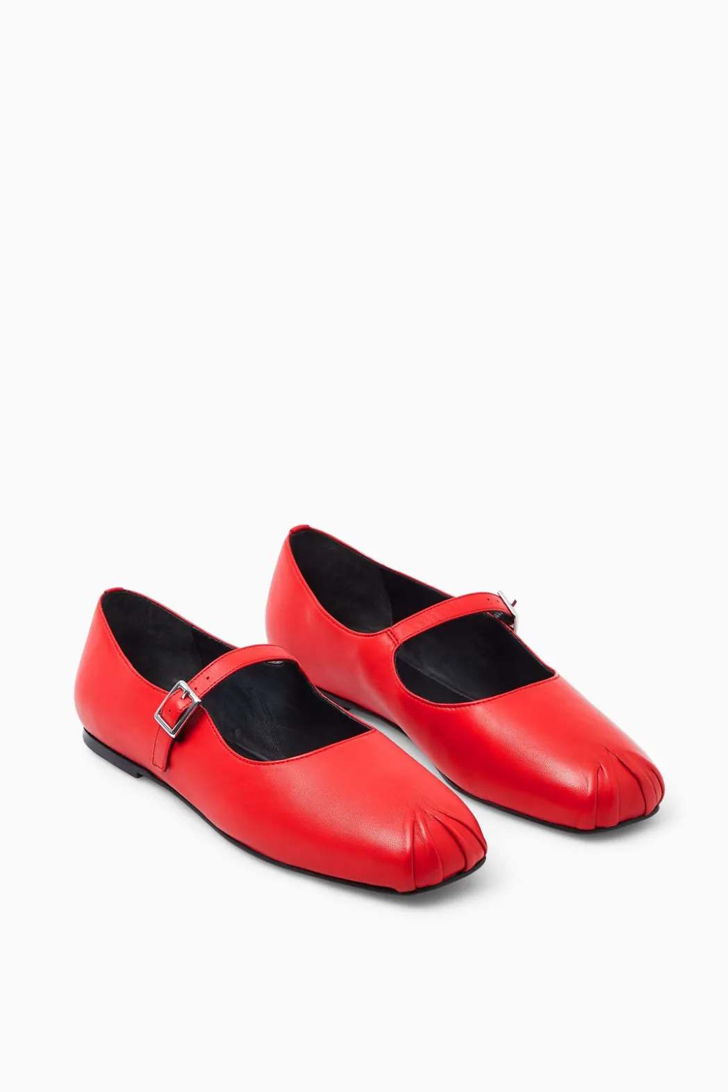 Online COS PLEATED LEATHER MARY-JANE BALLET FLATS RED