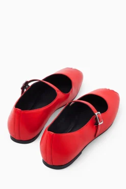Online COS PLEATED LEATHER MARY-JANE BALLET FLATS RED