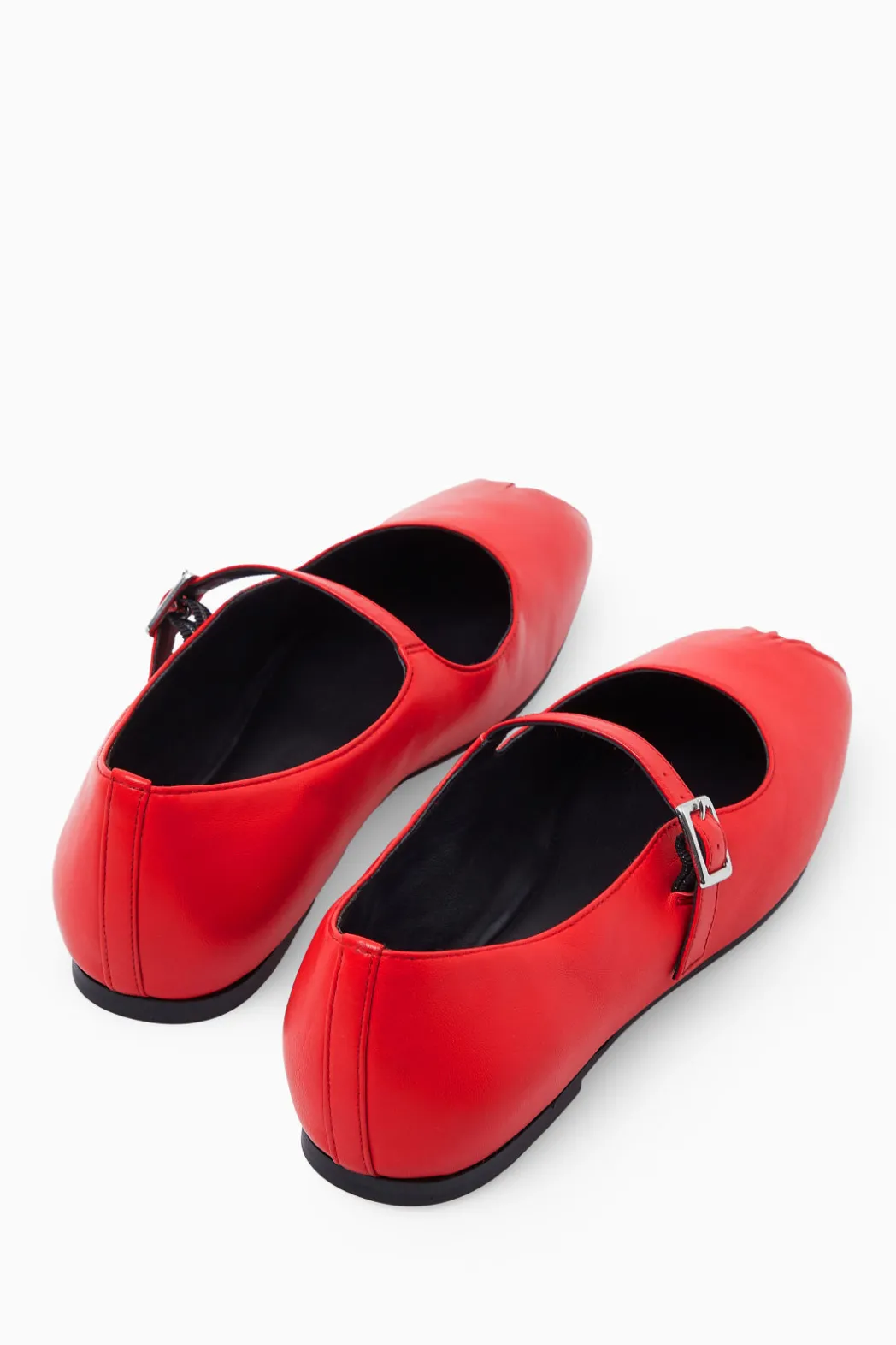 Online COS PLEATED LEATHER MARY-JANE BALLET FLATS RED