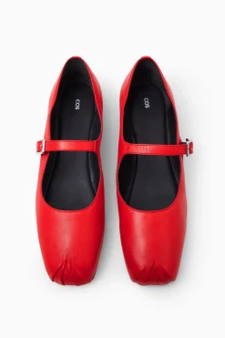 Online COS PLEATED LEATHER MARY-JANE BALLET FLATS RED