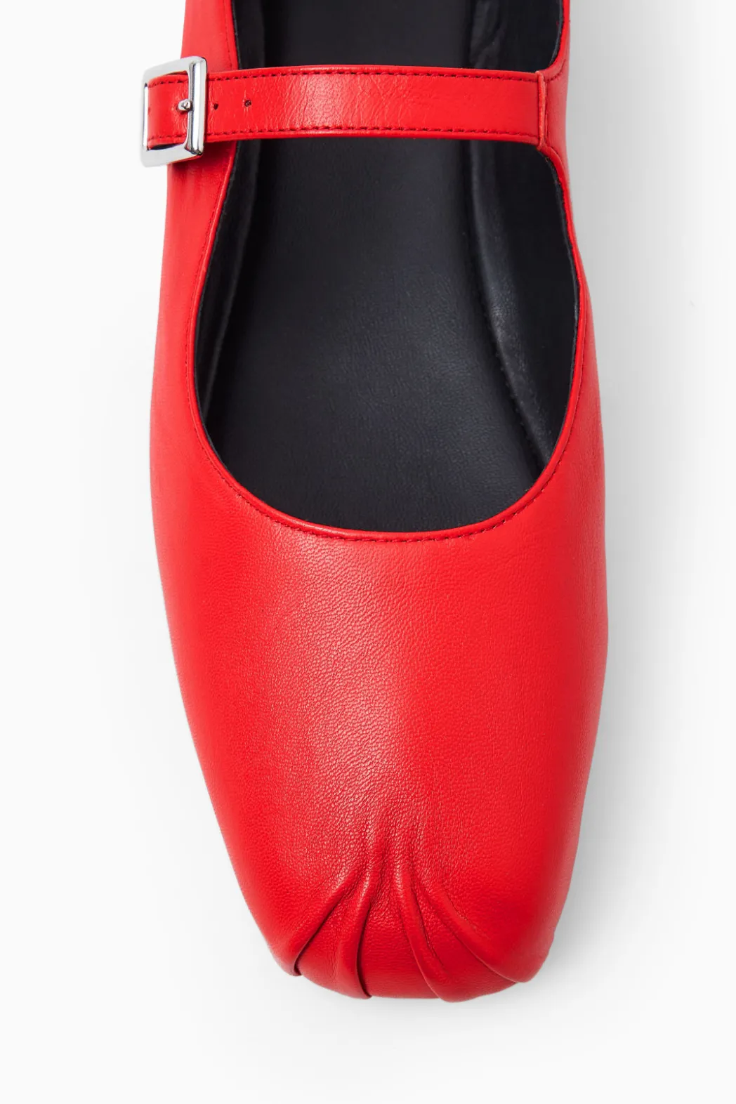 Online COS PLEATED LEATHER MARY-JANE BALLET FLATS RED