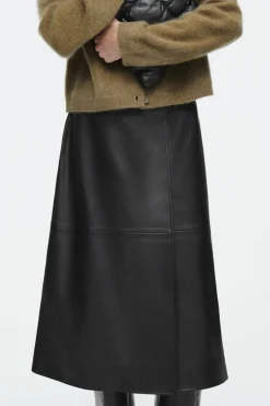 COS PLEATED LEATHER MIDI SKIRT BLACK