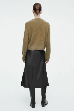 COS PLEATED LEATHER MIDI SKIRT BLACK