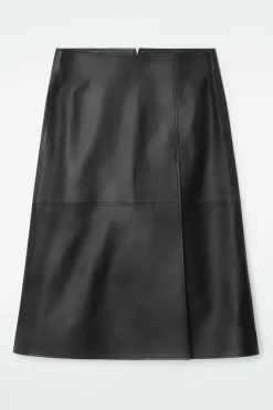 COS PLEATED LEATHER MIDI SKIRT BLACK