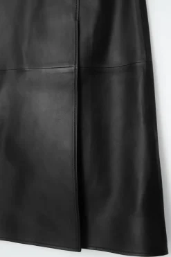 COS PLEATED LEATHER MIDI SKIRT BLACK