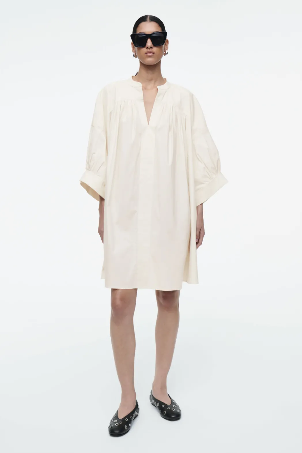Hot COS PLEATED MINI TUNIC DRESS WHITE