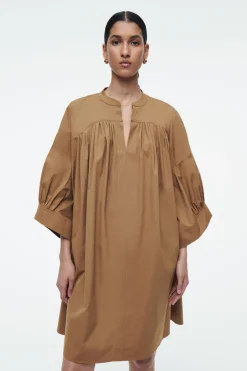 Discount COS PLEATED MINI TUNIC DRESS LIGHT BROWN