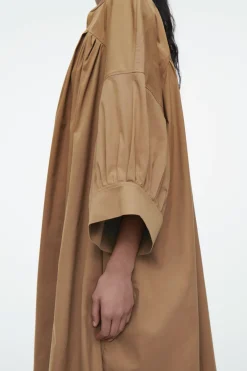 Discount COS PLEATED MINI TUNIC DRESS LIGHT BROWN