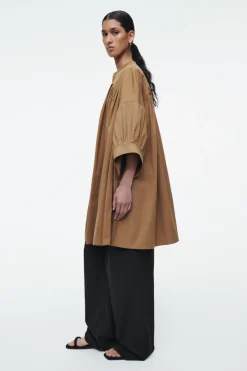 Discount COS PLEATED MINI TUNIC DRESS LIGHT BROWN