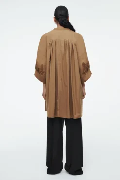 Discount COS PLEATED MINI TUNIC DRESS LIGHT BROWN