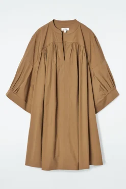 Discount COS PLEATED MINI TUNIC DRESS LIGHT BROWN