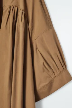 Discount COS PLEATED MINI TUNIC DRESS LIGHT BROWN