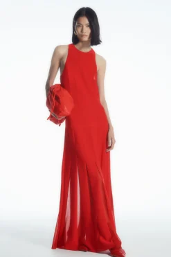 Online COS PLEATED RACER-NECK MAXI DRESS RED