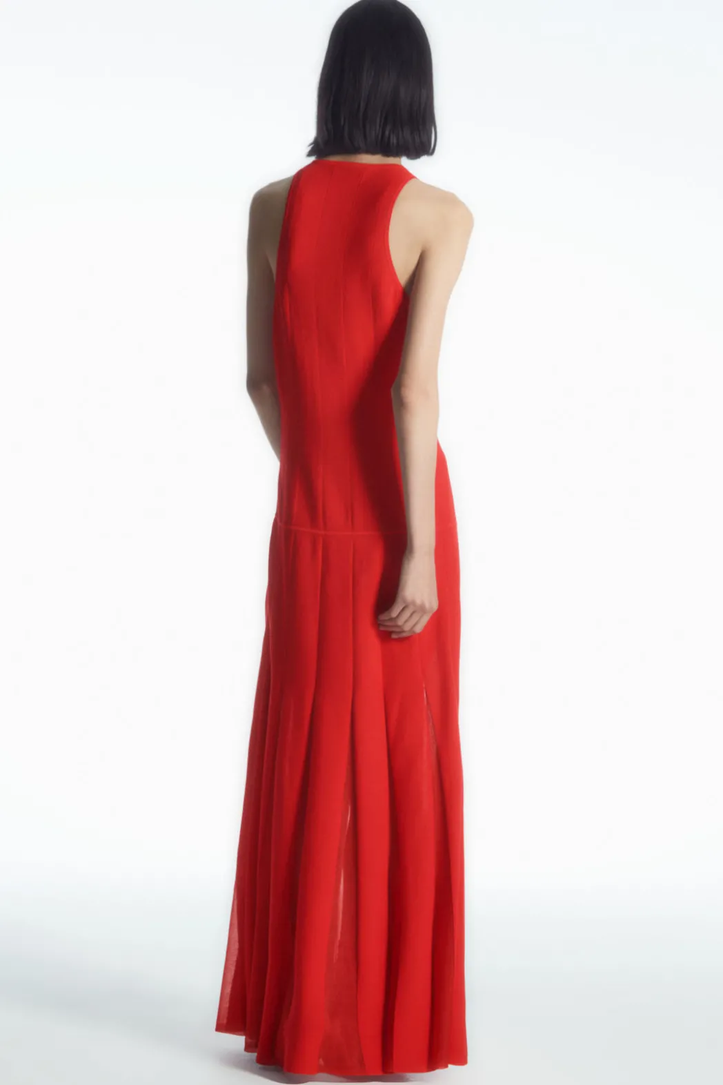 Online COS PLEATED RACER-NECK MAXI DRESS RED