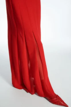 Online COS PLEATED RACER-NECK MAXI DRESS RED