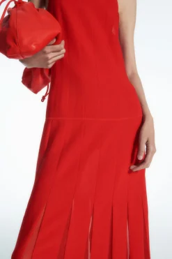 Online COS PLEATED RACER-NECK MAXI DRESS RED