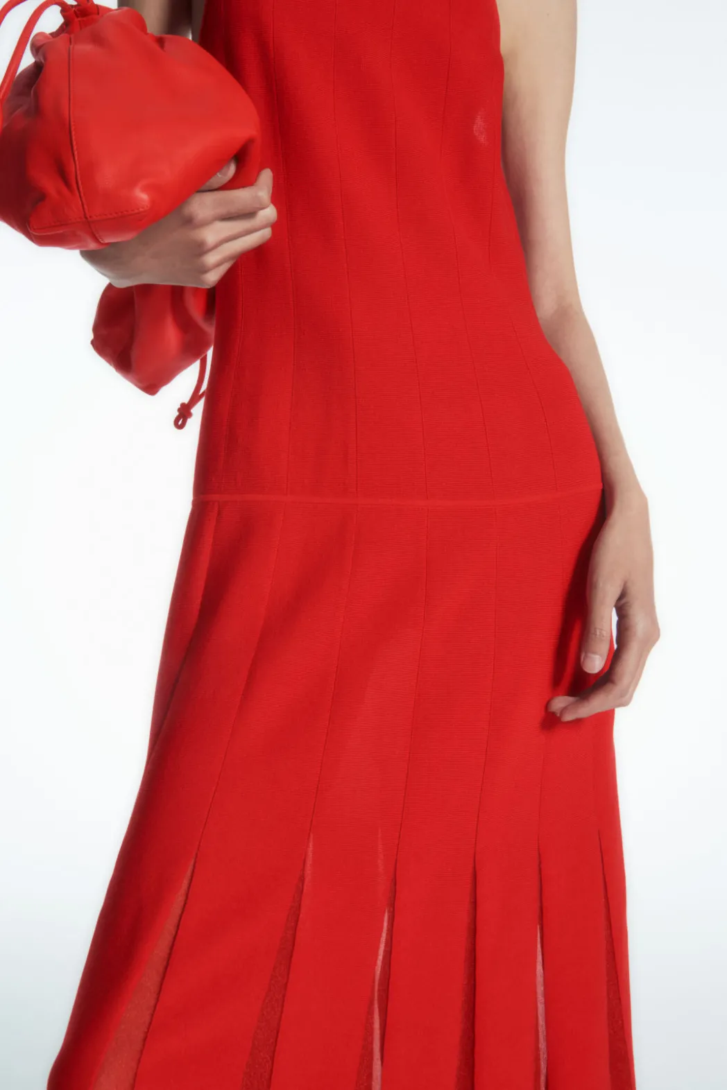 Online COS PLEATED RACER-NECK MAXI DRESS RED