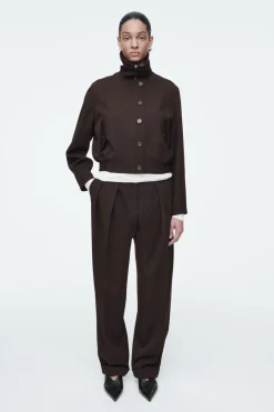 COS PLEATED WOOL-BLEND TAPERED PANTS DARK BROWN