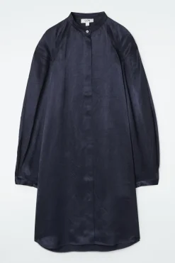 Outlet COS PLEATED-DETAIL SATIN MIDI DRESS NAVY