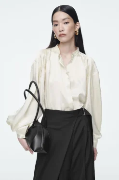 Sale COS PLEATED-DETAIL SATIN SHIRT CHAMPAGNE