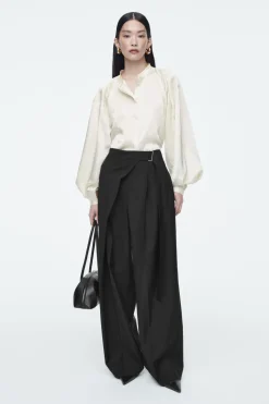 Sale COS PLEATED-DETAIL SATIN SHIRT CHAMPAGNE