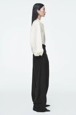 Sale COS PLEATED-DETAIL SATIN SHIRT CHAMPAGNE