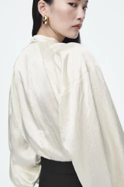 Sale COS PLEATED-DETAIL SATIN SHIRT CHAMPAGNE