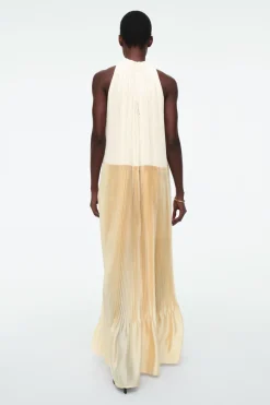 COS PLISSÉ HALTERNECK MAXI DRESS CHAMPAGNE / YELLOW