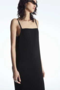 Sale COS PLISSÉ MIDI SLIP DRESS BLACK