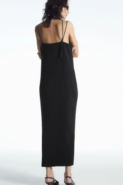 Sale COS PLISSÉ MIDI SLIP DRESS BLACK