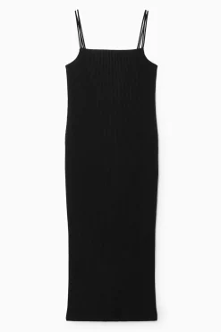 Sale COS PLISSÉ MIDI SLIP DRESS BLACK