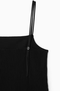 Sale COS PLISSÉ MIDI SLIP DRESS BLACK
