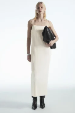 Clearance COS PLISSÉ MIDI SLIP DRESS WHITE