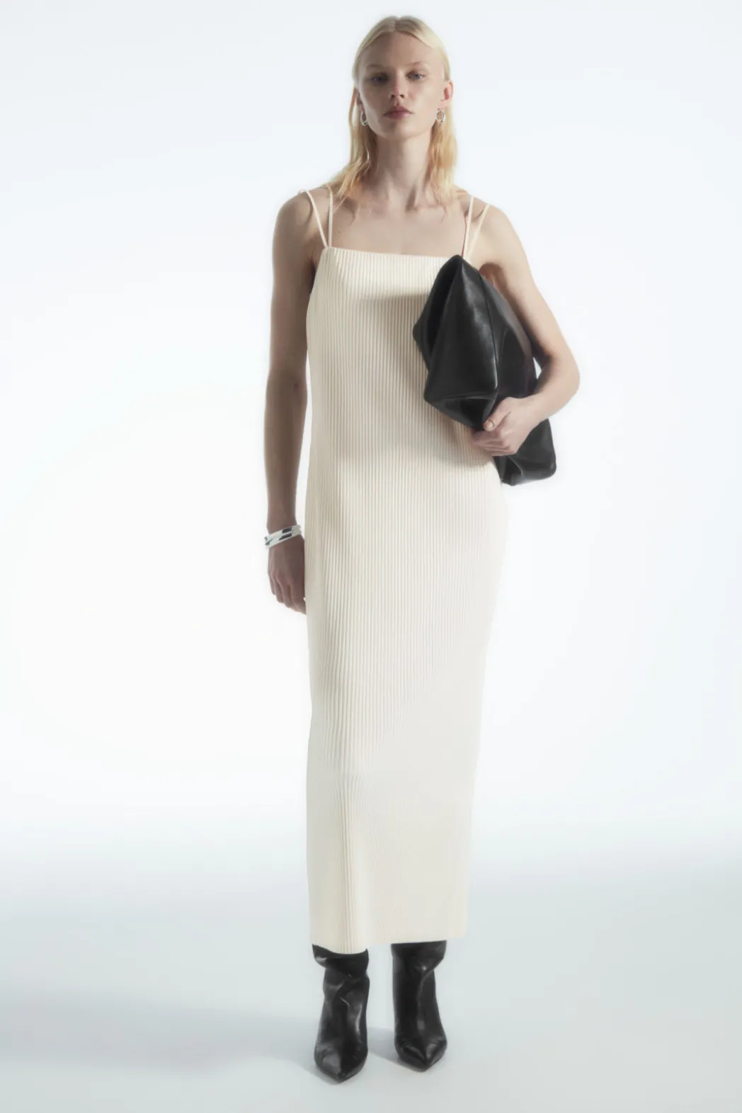Clearance COS PLISSÉ MIDI SLIP DRESS WHITE