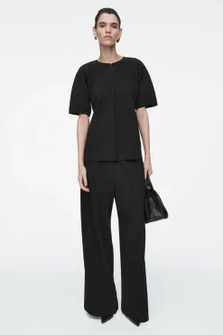 Best COS PLISSÉ WIDE-LEG PANTS BLACK