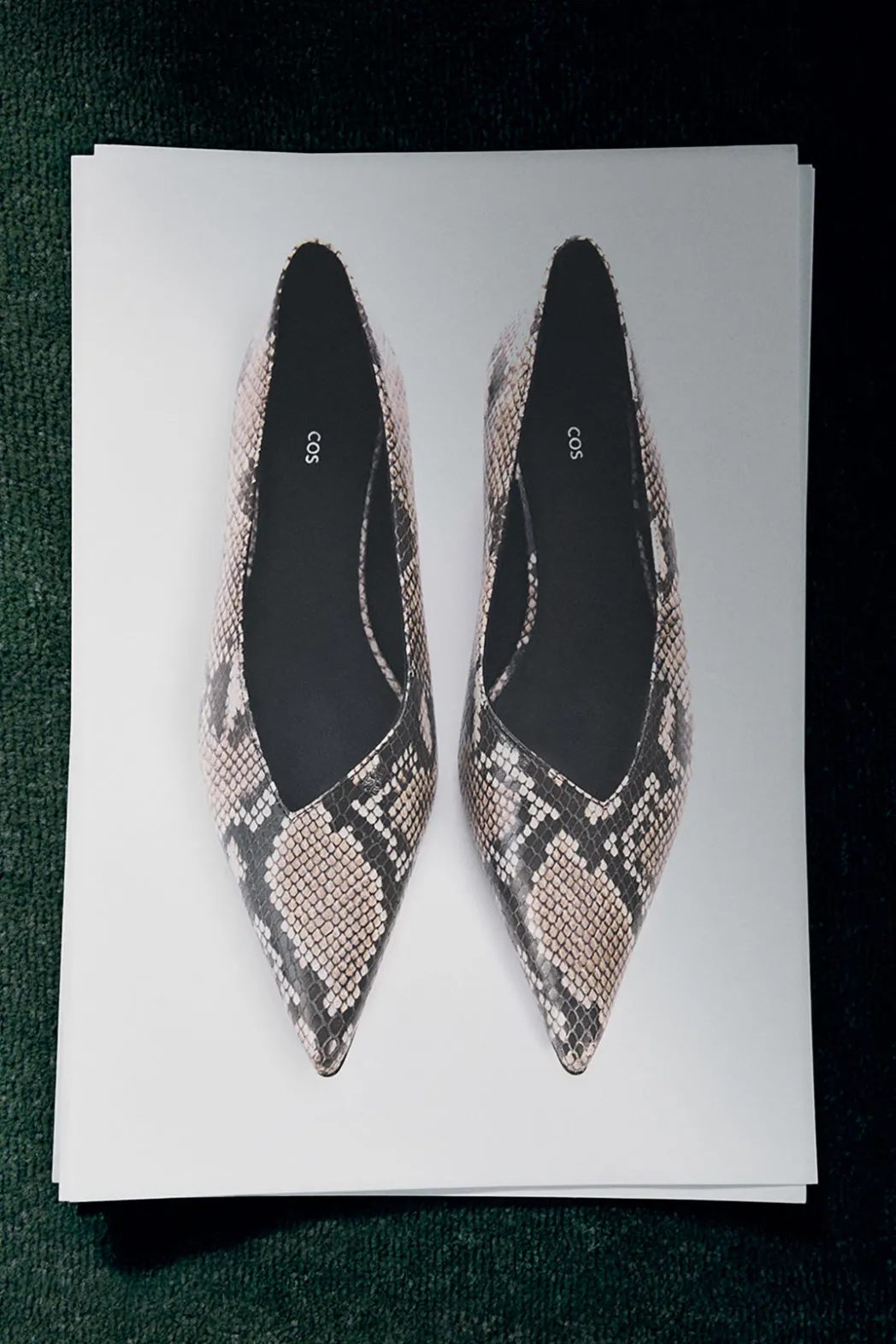New COS POINTED LEATHER KITTEN-HEEL PUMPS SNAKE-EFFECT