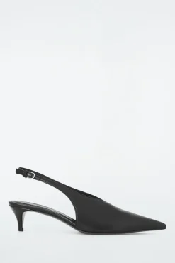 Sale COS POINTED LEATHER SLINGBACK KITTEN HEELS BLACK