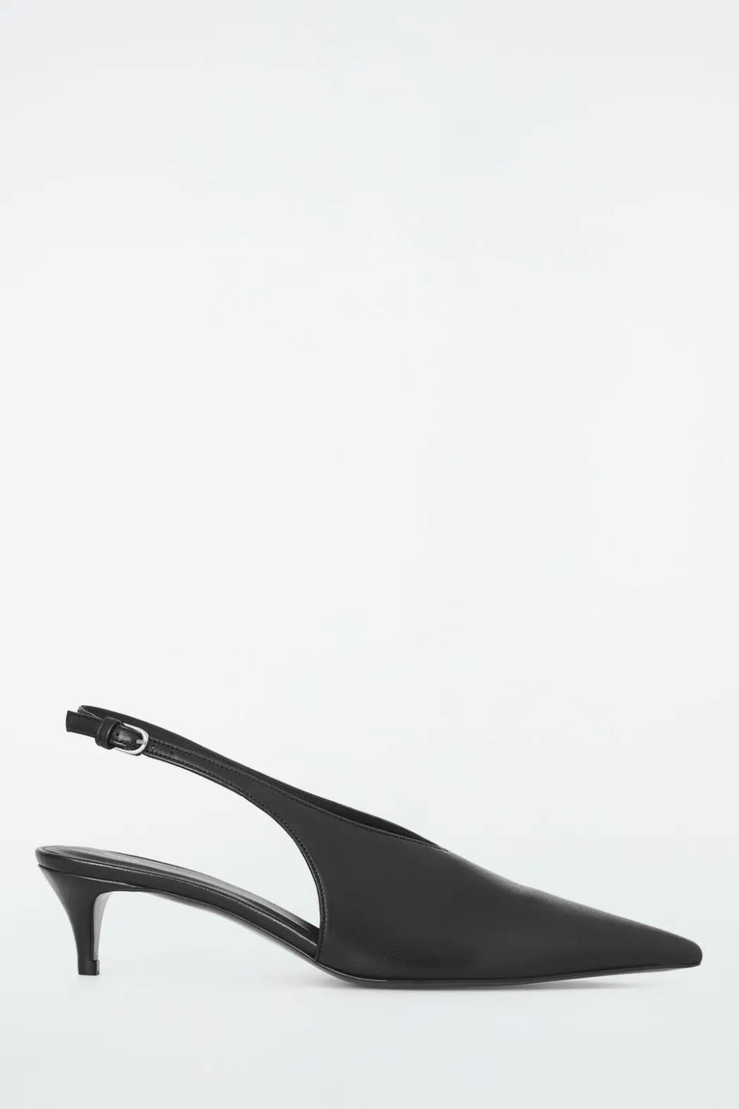 Sale COS POINTED LEATHER SLINGBACK KITTEN HEELS BLACK