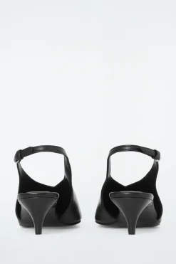 Sale COS POINTED LEATHER SLINGBACK KITTEN HEELS BLACK