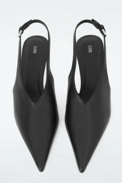 Sale COS POINTED LEATHER SLINGBACK KITTEN HEELS BLACK