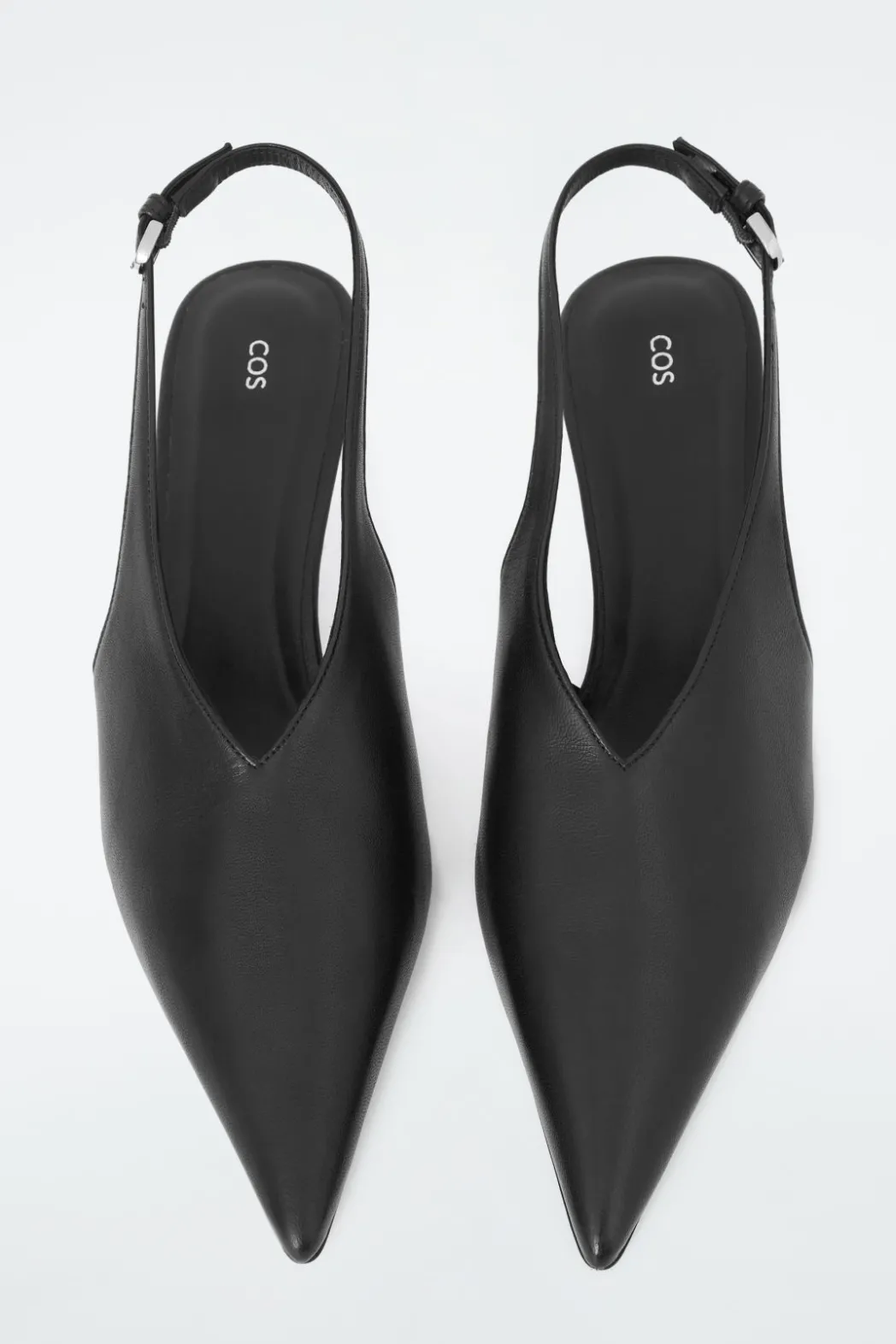 Sale COS POINTED LEATHER SLINGBACK KITTEN HEELS BLACK